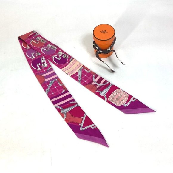 HERMES Shuval horse TATERSALE Twilly Twilly Scarf silk pink - Picture 1 of 7